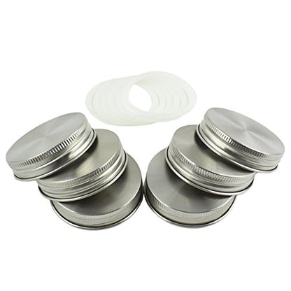 Zoie + Chloe Stainless Steel Mason Jar Lids with Silicone Seals (6 Pack + 6 Bonus Replacement Seals) - Regular Size - size: Regular Mouth
