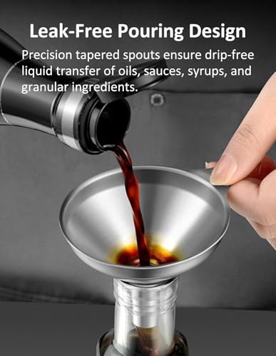 3-Piece Stainless Steel Funnel Set (Large, Medium, Small) with 2 Cleaning Brushes - Kitchen Liquid Transfer Tools for Oil, Sauce, Bottling