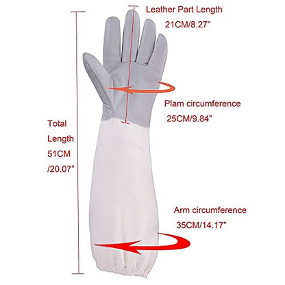 2 In 1 Beekeeping Beekeeper Protection Gloves and Bee Veil Hat Mosquito Mesh Cap for Men Women - color: White Hat + XL Gloves