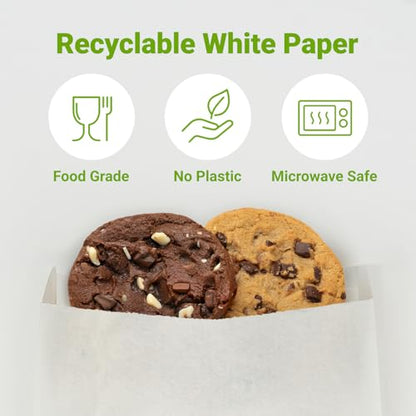 200 Pack White Paper Sandwich Bags with Seal Stickers, 6"×8"×1" Grease Resistant Cookie Sleeves Pasrty Bags for Lunch Packing, Treats, Snacks, Bagels, Baked Goods - color: White