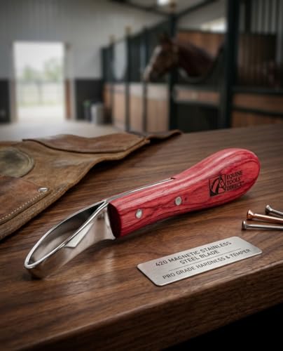 Loop Blade Hoof Knife, J2 420 Magnetic Stainless Steel, Right-Hand, Ergonomic Red Handle, Professional Farrier Trimming Tool