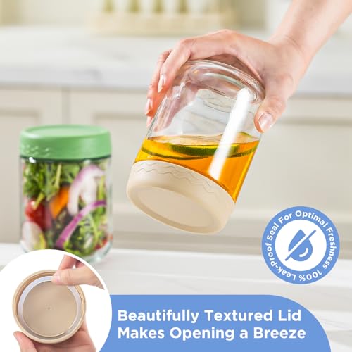 DRKIO 10 & 16 Oz Overnight Oats Containers with Lids - 6 Pack Glass Storage Jars with Airtight Lids Wide Mouth Mason Food Jars Great for Meal Prep Salad Chia Puddirg Snacks Yogurt Sugar Spice Cereal - color: 10&16 Oz - 6 Colors
