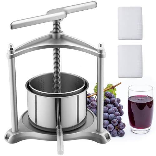 VEVOR Fruit Wine Press, 0.8 Gallon/3L, Stainless Steel Manual Juice Maker with Powerful T-Shaped Handle, Juice Making for Apple/Grape/Orange/Berry, Cheese/Tincture/Herbal Press, for Kitchen Home - color: Silver, size: 0.8 Gal