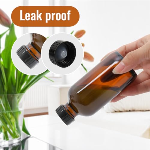 STARSIDE 12-Pack 4oz Amber Glass Bottles with Leakproof Lids | 120 ml Round Boston Bottles for Essential Oils, Hot Sauce, Juice, Liquids, Includes 1 Brush, 1 Funnel, 12 Labels - size: S