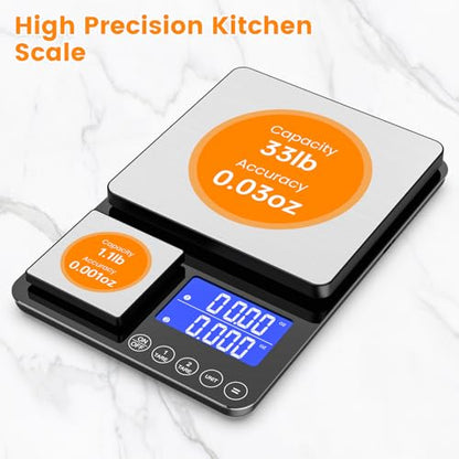 KKZ 0.001oz/33lb Kitchen Scale, Dual Platform Food Scale Grams and Ounces for Weight Loss Baking Cooking Meal Prep Sourdough Bread, Stainless Steel - size: AAA battery version