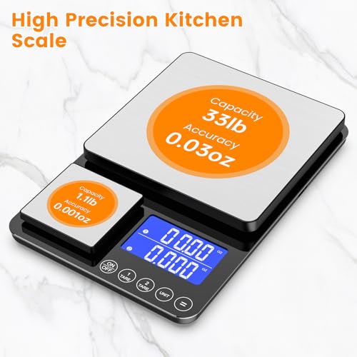 KKZ 0.001oz/33lb Kitchen Scale, Dual Platform Food Scale Grams and Ounces Rechargeable for Weight Loss Baking Cooking Meal Prep Sourdough Bread, Stainless Steel - size: Rechargeable version