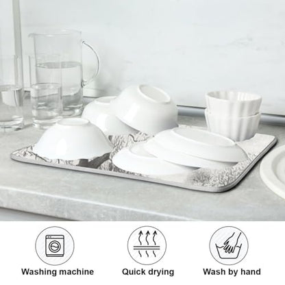 Bare Trees Gray Dish Drying Mat for Kitchen Counter Super Absorbent Draining Mat with Non-slip Backed Sink Tray Mat for Dish Bottles Cups Bowl Countertops Sinks Draining Racks