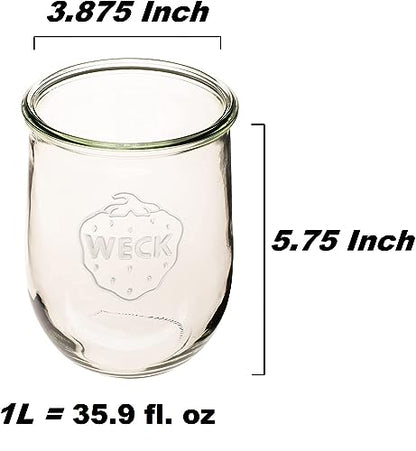 WECK - Sour Dough Starter Jars - Classic Glass Jars for Sourdough with Glass Lid - Tulip Jar with Wide Mouth 1 Liter Includes Cork Lid & Keep Fresh Cover (2 Pack)
