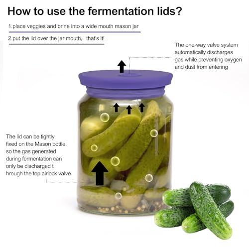 Waterless Airlock Fermentation Lids Wide Mouth Mason Jars 3 Pack Silicone Fermenting Lids for Pickles, Kimchi, and Fermented Probiotic Food Purple (Jars Not Included) - color: Purple