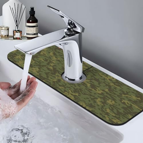 Camouflage Green Camo Faucet Mat For Kitchen Sink, Absorbent Countertop Protector, Quick Dry Sink Splash Guard Pad, Waterproof Draining Mat 15" X 5.5" - color: Style 4