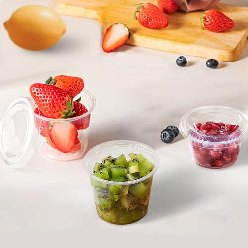 TashiBox 100 Sets - 4 oz Portion Containers with Lids, Airtight and Stackable, Jello Shot, Sauce, Condiment Cups for Lunch, Party, Trips - size: 4oz-100Sets