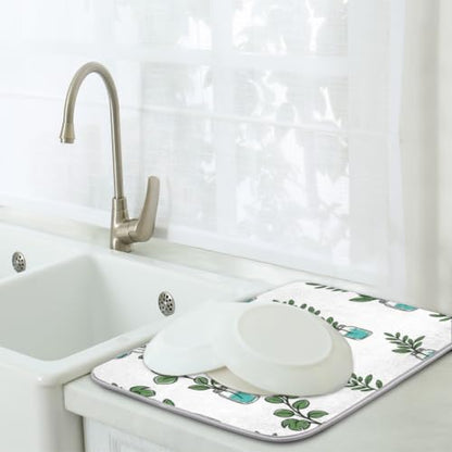 Mason Jar Plant Microfiber Dish Drying Mat Absorbent Non-Slip Fast Drying for Kitchen Counter 18"x24" - size: 18" x 24"