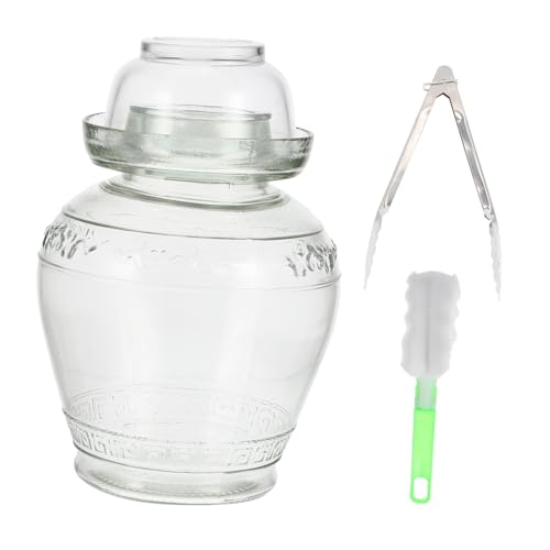 Airtight Glass Pickle Jar Set 5lb Capacity with Water Seal Lid, Thickened Glass Fermentation Crock for Household Pickling and Vegetable Storage, Includes Inner Lid, Brush,