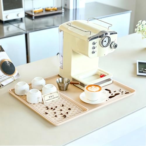 Caketime 2 In 1 Silicone Coffee Bar Mat Accessories for espresso Machine with Detachable Dish Drying Rug Waterproof Kitchen Office House Gadgets Under Sink Drainer Supplies 16"x20" Beige - color: Beige, size: 20" x 16"