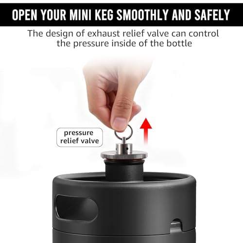 MRbrew Pressurized Mini Keg 128oz, 304 Stainlsee Steel Mini Kegerator with Exhaust Valve Designed Cap Portable Beer Growler for Homebrew And Craft Beer (Black) - color: Black