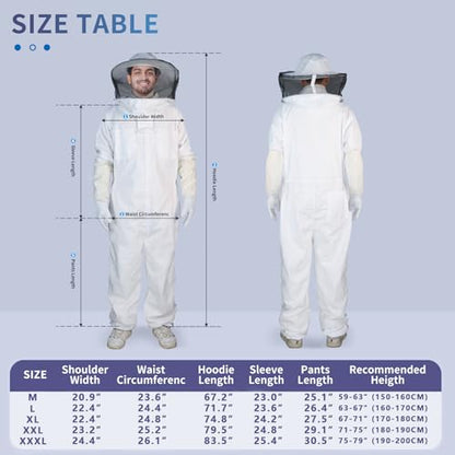 Bee Suit Series,One-Piece Full Set of Clothing with Gloves,Polycotton Material is More Assured - color: White Round Veil, size: L Large