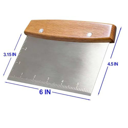Professional Dough Cutter & Bench Scraper - Ultimate Dough Scraper Tool with Stainless Steel Blade & Wood Handle
