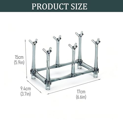 Plastic Bag Drying Rack, 6-Branch Stand for Reusable Bags, Bottle Drying Rack,Cup Drying Rack, Compact Countertop Organizer for Kitchen, Gray