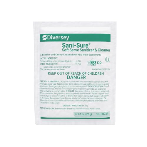 Diversey Sani-Sure Soft Serve Sanitizer & Cleaner, 1 oz Packet | Soft Serve Machines, Shake Equipment, Slush Dispensers, Yogurt Machines, Chlorine Sanitizer - size: 1 Ounce (Pack of 1)