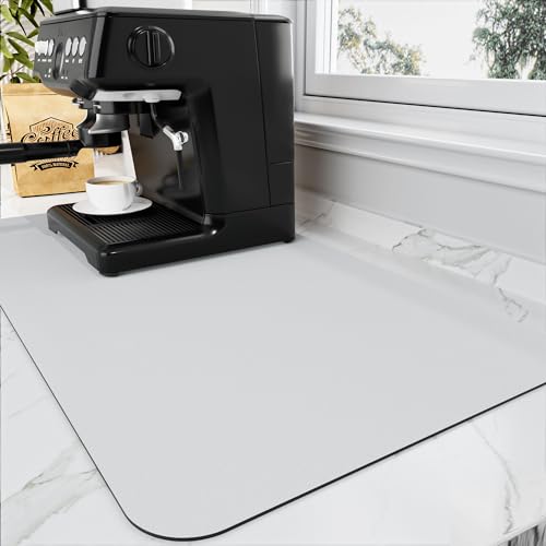 HotLive Coffee Mat - Absorbent Hide Stain Rubber Backed Dish Drying Mat for Kitchen Counter - Bar Mats for Countertops Accessories Fit Under Coffee Maker Espresso Machine - color: Light Grey, size: 12" x 19"