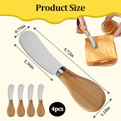 Cheese Spreader Knives,4 PCS Stainless Steel Butter Knife Spreader with Wooden Handle,Small Cheese Knives for Charcuterie Board - size: 4 PCS
