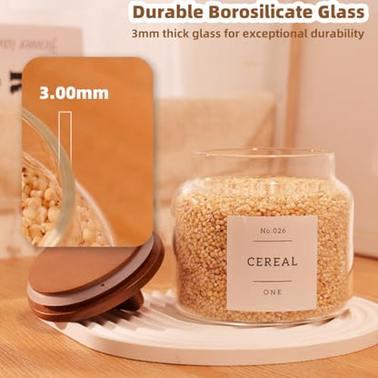 4 Pack Glass Pantry Storage Containers with 132 Pantry Labels - 37 FL OZ Kitchen Glass Canisters with Bamboo Airtight Lids - Farmhouse Glass Pantry Jars for Cookie, Rice, Pasta, Cereal, Bath Salt - size: 37OZ-4PACK