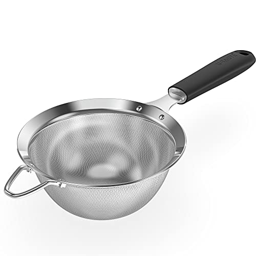 18/8 Stainless Steel Mesh Strainer: U-Taste 5.5 Inch Kitchen Fine Mesh Sieve Food Colander with Riveted Sturdy Silicone Handle and 30 Mesh Hole for Straining Flour, Pasta, Fruit, Quinoa (Black) - color: (2) Black, size: Medium (5.5 x 13 in)