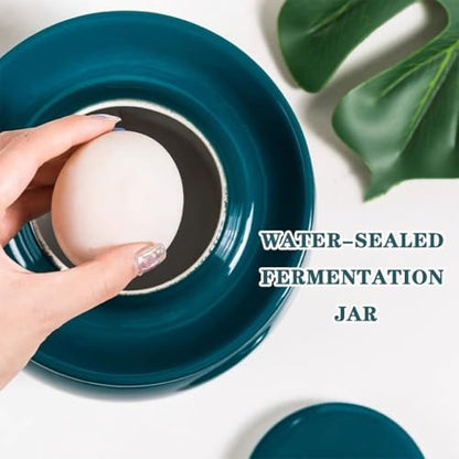 Peacock Green Retro Fermentation Crock, Old Traditional Water-Sealed Kimchi Jar, Thickened Ceramic Pickling Crock, Enameled Inside and Outside(3.5kg/123.4oz) - size: 3.5kg/123.4oz