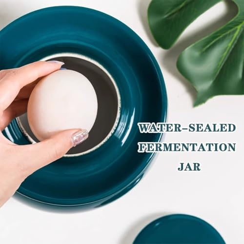 Peacock Green Retro Fermentation Crock, Old Traditional Water-Sealed Kimchi Jar, Thickened Ceramic Pickling Crock, Enameled Inside and Outside(5kg/176.4oz) - size: 5kg/176.4oz