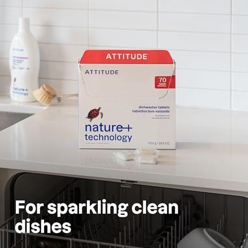 ATTITUDE Dishwasher Pods, Plant-Based & Vegan, Phosphate-Free Detergent Tablets, Naturally Derived, Unscented, 70 Count (Pack of 6) - size: 70 Count (Pack of 6)