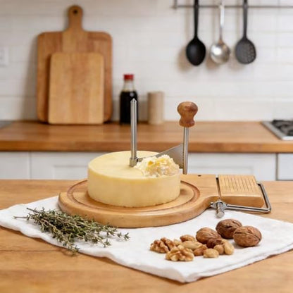 2-in-1 Multi-function Cheese Cruler Wheel for Chocolate and Tête de Moine, Cheese Curler & Girolle Shaver with Sharp Blade, Wood Base, Easy to Make Cheese Cruls, Suitable for Home, Parties