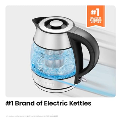 CHEFMAN Electric Kettle - 1.2L 1500W Hot Water Tea Pot with Infuser, BPA Free, Auto Shut Off, Boil-Dry Protection, Removable Lid, LED Light, Cordless Glass Electric Tea Kettle – Stainless Steel - size: 1.2 Liter