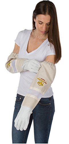 Beekeeping Gloves Small Ventilated Sleeves - Elastic Sting Proof Gauntlet Cuffs ★ Genuine Cow Leather ★ Long Thick Sleeves ★ Apiary Vented Bee Gloves Ideal for Professional or Beginning Beekeeper - size: Small