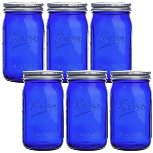 Blue Mason Jars 32 oz,6 Pack Wide Mouth Colored Quart Canning Jars with Airtight lids & Bands for Centerpieces,Fermenting,Pickling,Storage,DIY Crafts & Décor - color: 32oz-Blue-6Pack