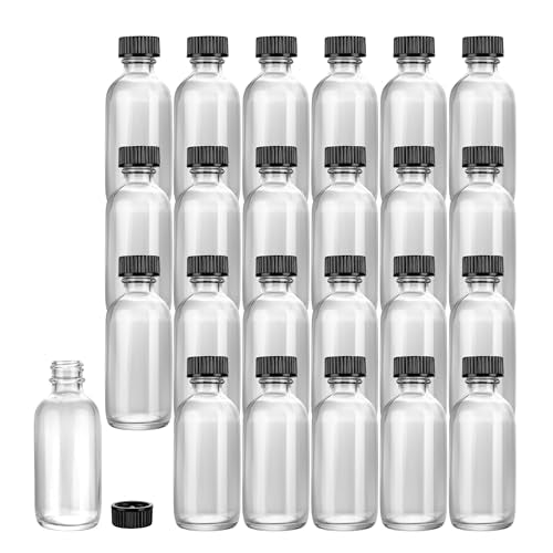 Restaurantware Vetri 2 Ounce Boston Glass Bottles, 48 Sample Bottles With Black Phenolic Caps - Dishwashable, Round, Clear Glass Bottle, For Potion, Juice, Ginger Shots, Whiskey, Liquids - color: Clear, size: 2 oz