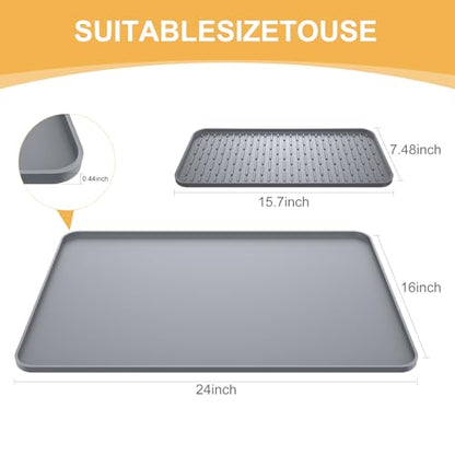 Silicone Coffee Mat, 24'' x 16'' Bar Mat with Detachable Dish Drying Mat for Countertops, Fits Under Coffee Maker, Machine, Espresso Machine, Dish Rack - color: Gray, size: 16" x 24"
