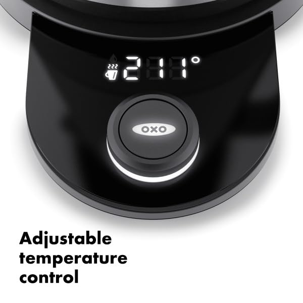 OXO Brew Adjustable Temperature Kettle, Electric Kettle, Glass and Stainless Steel, Holds Temperature for 30 Minutes