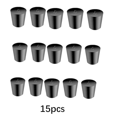Laboratory Grade Rubber Stoppers, 15 Pieces Assorted Tapered Bungs Set, 4# Solid Black Round Rubbers Hole Plugs - size: 15pcs 4#