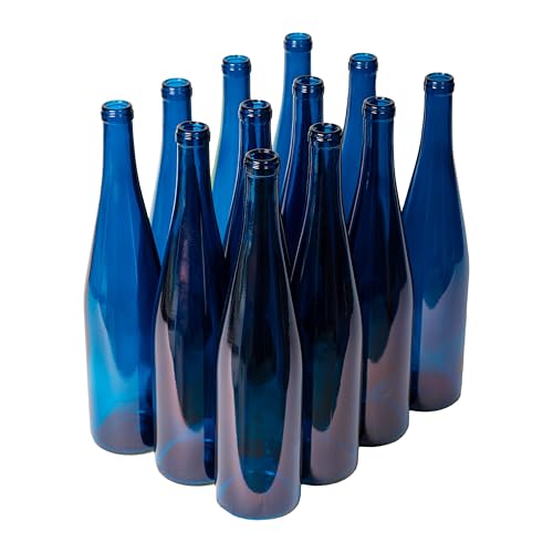 FastRack Blue Wine Bottles 750 ml (Pack of 12), W13 Bordeaux Liquor Bottles| 750 ml Empty Liquor Bottle for Drinks | Cobalt Blue Glass Bottle for Wine Making & Storage 12 per Case - NO CORKS INCLUDED - color: Blue