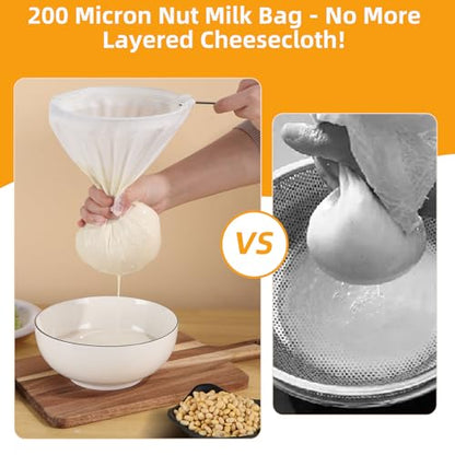 5 Pcs Premium Ultra Fine Mesh Strainer Bags with Stainless Steel Handle, Reusable Nut Milk Bags, Cheese Cloths for Straining Juice, NutMilk, Coffee, Thai Tea, Yogurt and Soup (Medium) - size: Medium