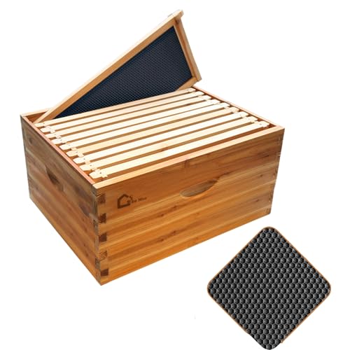 Takywep 10-Frame Deep Brood Beehive Box for Beekeeping – Langstroth Compatible, 100% Beeswax-Coated Fir, Durable Pine Frames & Wax Foundations, Dovetail Joints, Waterproof, Easy Assembly – Traditional