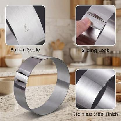 Amylove 1 Pcs Adjustable 6-12 Inch Round Cookie Cutter, Circle Cookie Cutter Stainless Steel Round Cake Trimmer for Baking Kit Mousse Layered Cake Biscuit Food Tiramisu Pastry