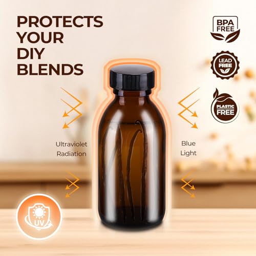 24 Pack 4 OZ Glass Bottles with Lids, Amber Glass Bottles for Homemade Vanilla Extract, Essential Oils, Juice, Potion, Syrup, Liquids, Christmas Gift - color: Amber, size: 24 Pack