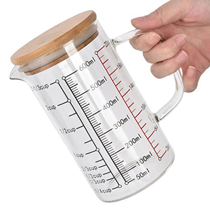 600ml/20.28oz Microwave Safe Glass Measuring Cup | Heat Resistant Borosilicate, V-Shaped Spout, Clear Scale, Multipurpose for Kitchen, Coffee & Yogurt(600ml/20.28oz) - size: 600ML