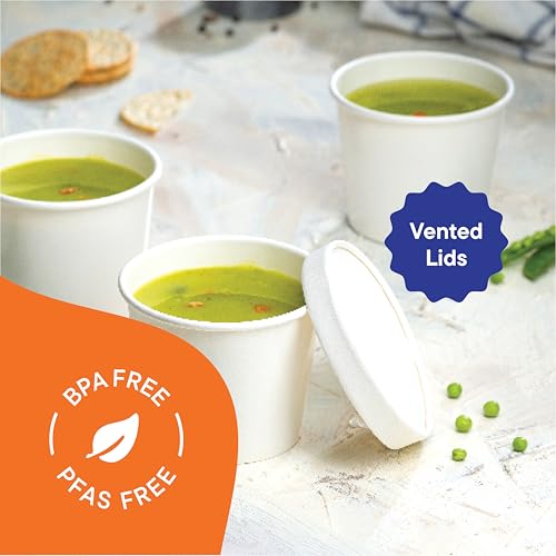 Paper Food Container with Lid, Insulated Food Cups with Vented Lids - Hot or Cold To Go Soup Cup, for Soups, Ice Cream and Yogurt - Eco-Friendly - White - size: Bulk: 12 oz.
