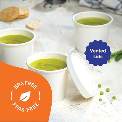 Paper Food Container with Lid, Insulated Food Cups with Vented Lids - Hot or Cold To Go Soup Cup, for Soups, Ice Cream and Yogurt - Eco-Friendly - White - size: Bulk: 12 oz.