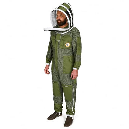 Beekeeping Suit Ventilated 3 Layer Ultra with Total Protection with Safety Fencing for Professional Beekeeping Supplies with Carrying Bag (BP-311-Green)-3XL - color: Green, size: 3XL