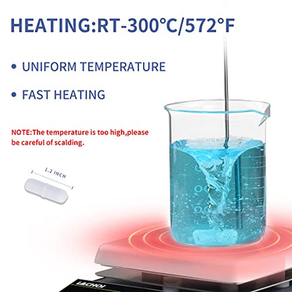 Magnetic Stirrer 5.9 inch Hot Plate 200-1600RPM Max Temp.300℃ Magnetic Stir Plate Max 5L Lab Stirrers with Stir Bar & Standing Pole(No Screen) - size: 5L