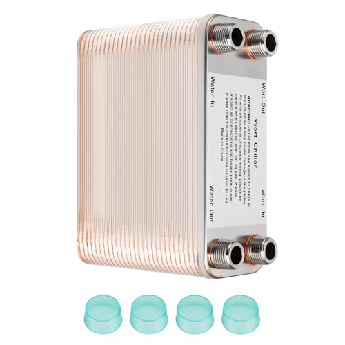 Ferroday Wort Chiller, 60 Plate Stainless Steel Brazed Plate Heat Exchanger, 1/2 NPT & 3/4 NPT Thread Plate Wort Chiller, Beer Brewing Chiller Wort Cooler For Homebrew-7.5" x 5.6" - size: 60 Plate（1/2 NPT & 3/4 NPT）