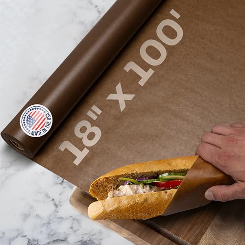 Brown Wet Wax Paper Roll 18" x 100' - USA-Made Moisture-Repellent Cooking Paper for Packing, Storing & Freezing - Heavy-Duty Food-Safe Wrapping Material for Meat, Cheese & Baked Goods by IDL Packaging - size: 18" x 100 feet
